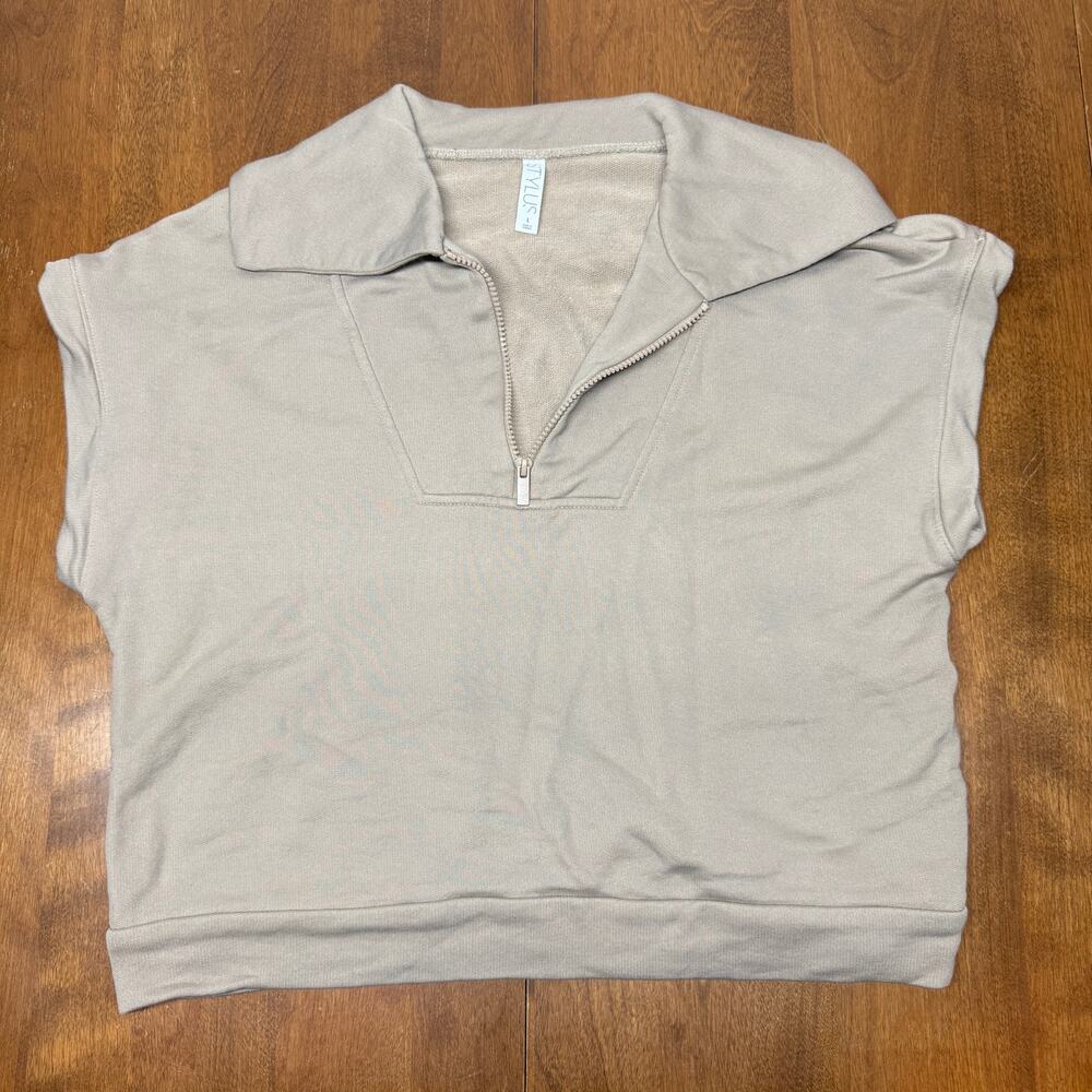 Stylus Women’s L Silver Gray Sleeveless Quarter Zip Collared Pullover Top